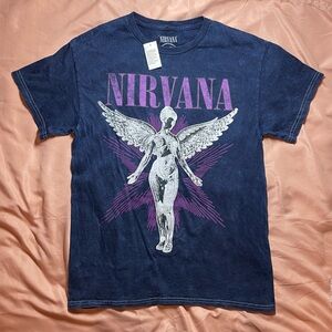 NIRVANA Dark Blue Tee with Purple Angel Design